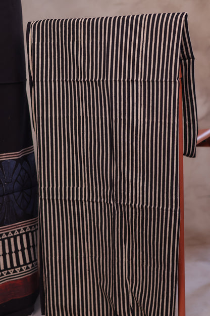 Black Ajrakh Handblock Printed Pure Cotton 2 Piece Suit Set | Looms & Tassels
