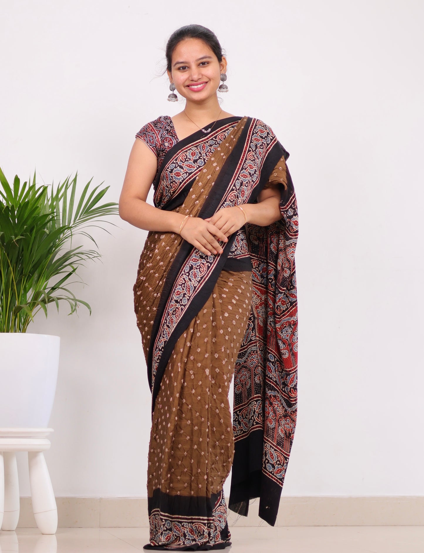 Ajrakh Bandhej Modal Silk Saree