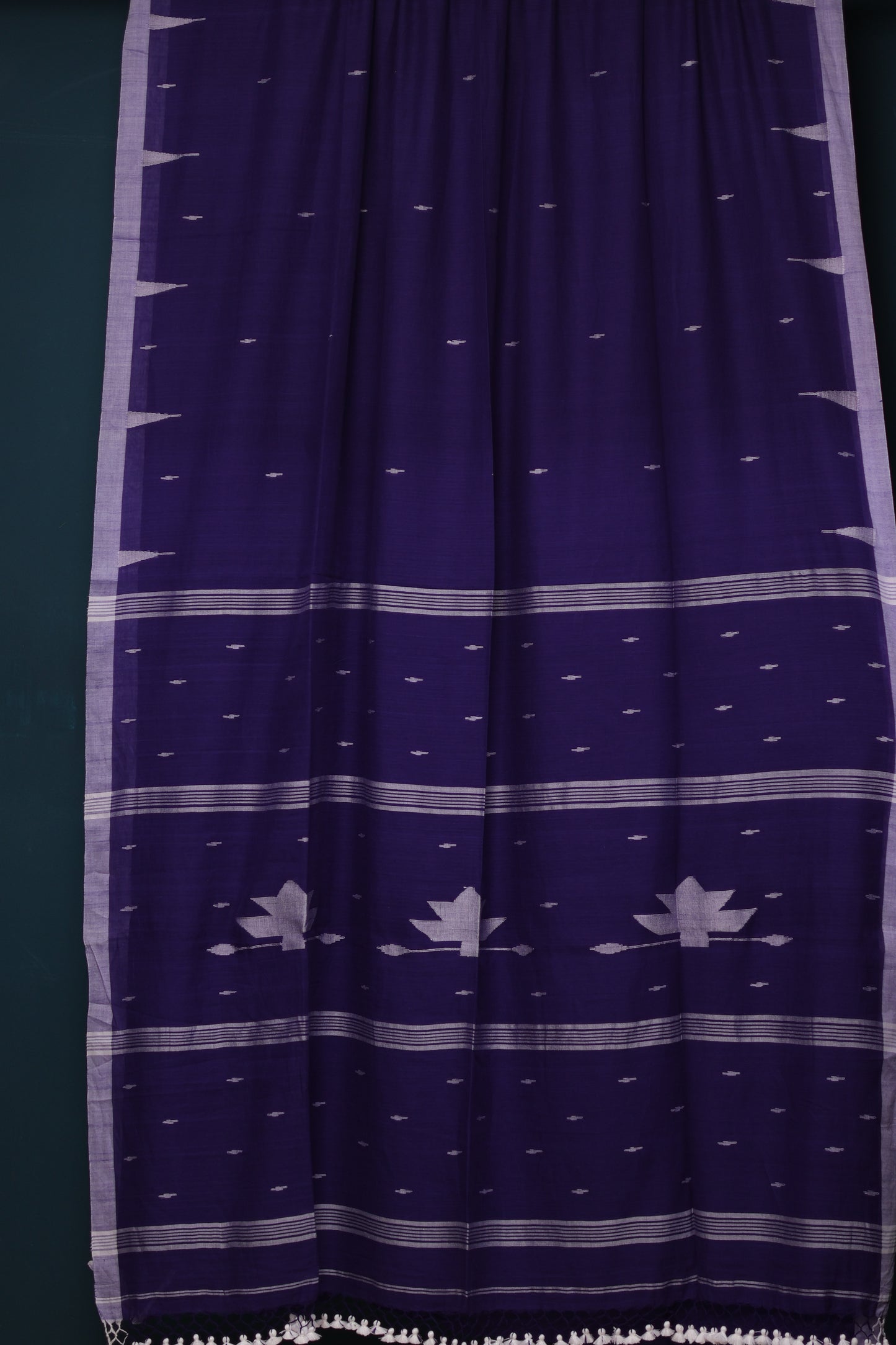 Blue Pure Handwoven Malai Cotton Saree with Butta Weaving border