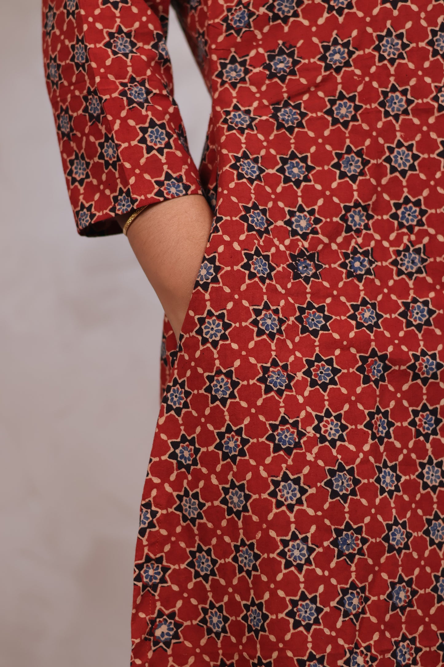 Red Ajrakh Hand Block Printed Kurti | Looms & Tassels