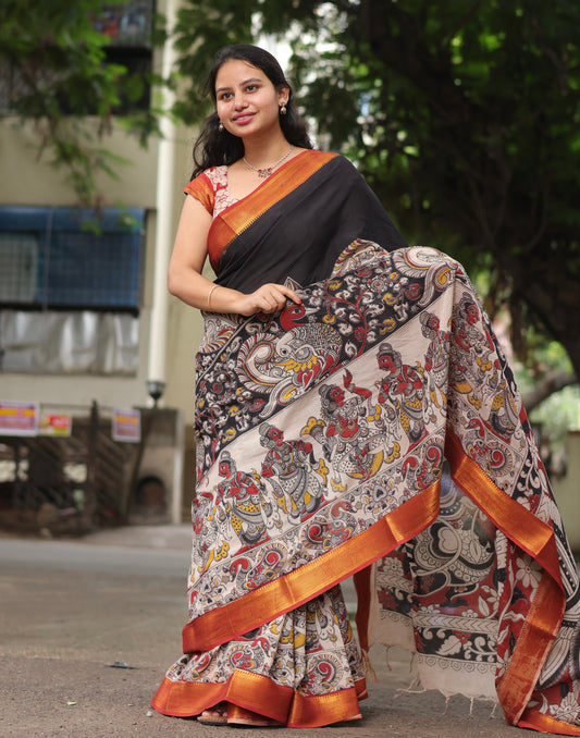 Nizam Border Kalamkari Silk Saree