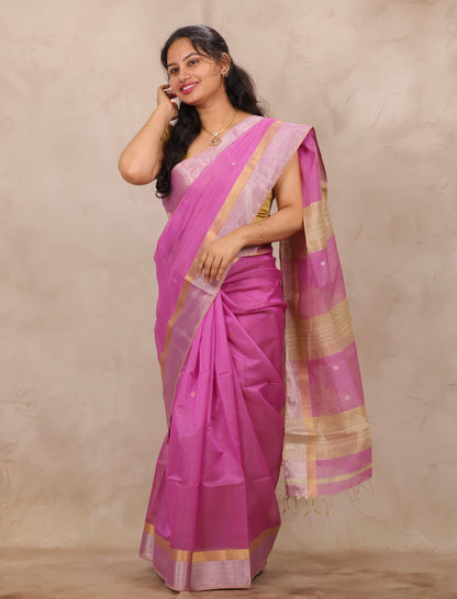 Pink Handloom Maheswari Silk Cotton Sarees | Looms & Tassels