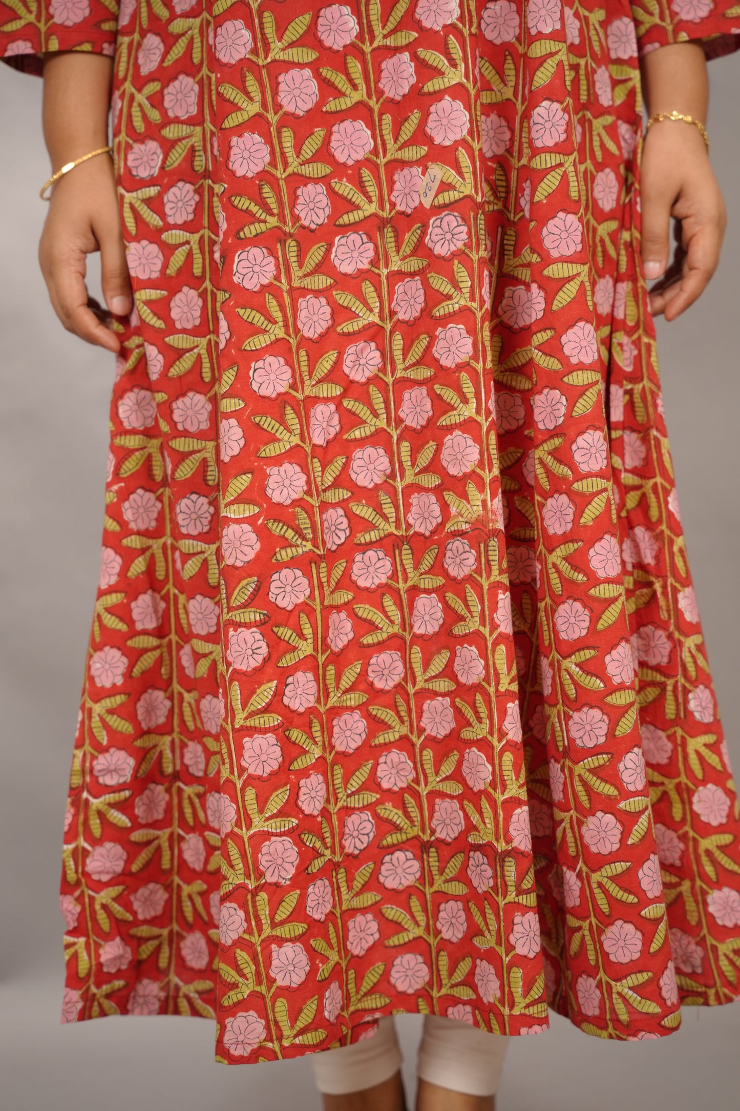 Red Pure Mul Cotton Kali Kurta  | Looms & Tassels