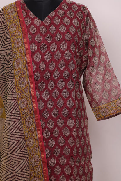 Handblock printed kota 3 piece suit (stitched)
