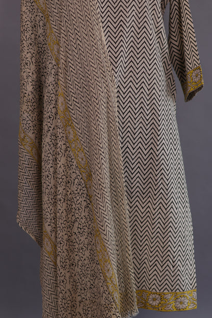 Handblock printed Pure Mul Cotton with chiffon Duppata 3 piece suit (stitched)