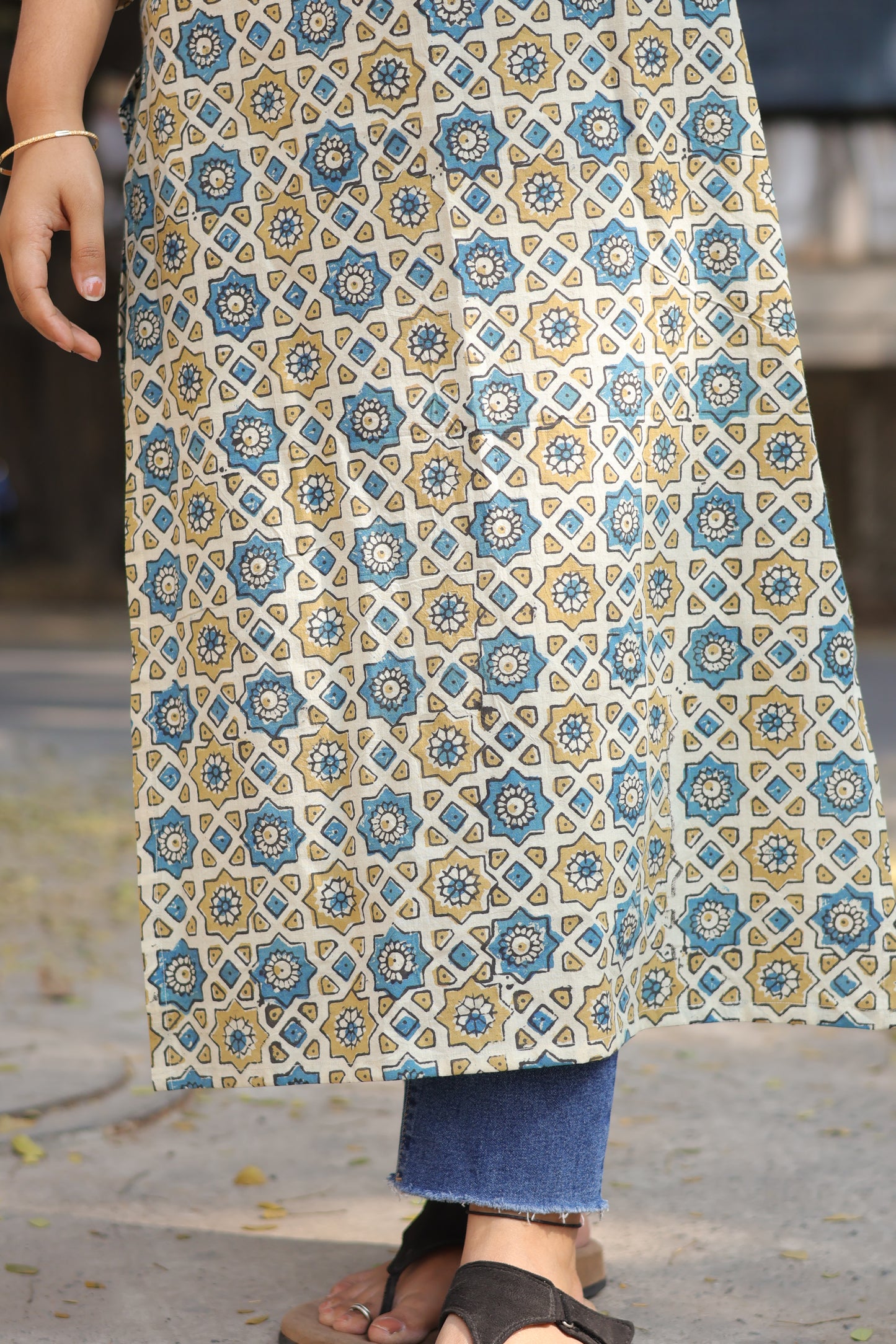 Cream Ajrakh Hand Block Printed Kurti