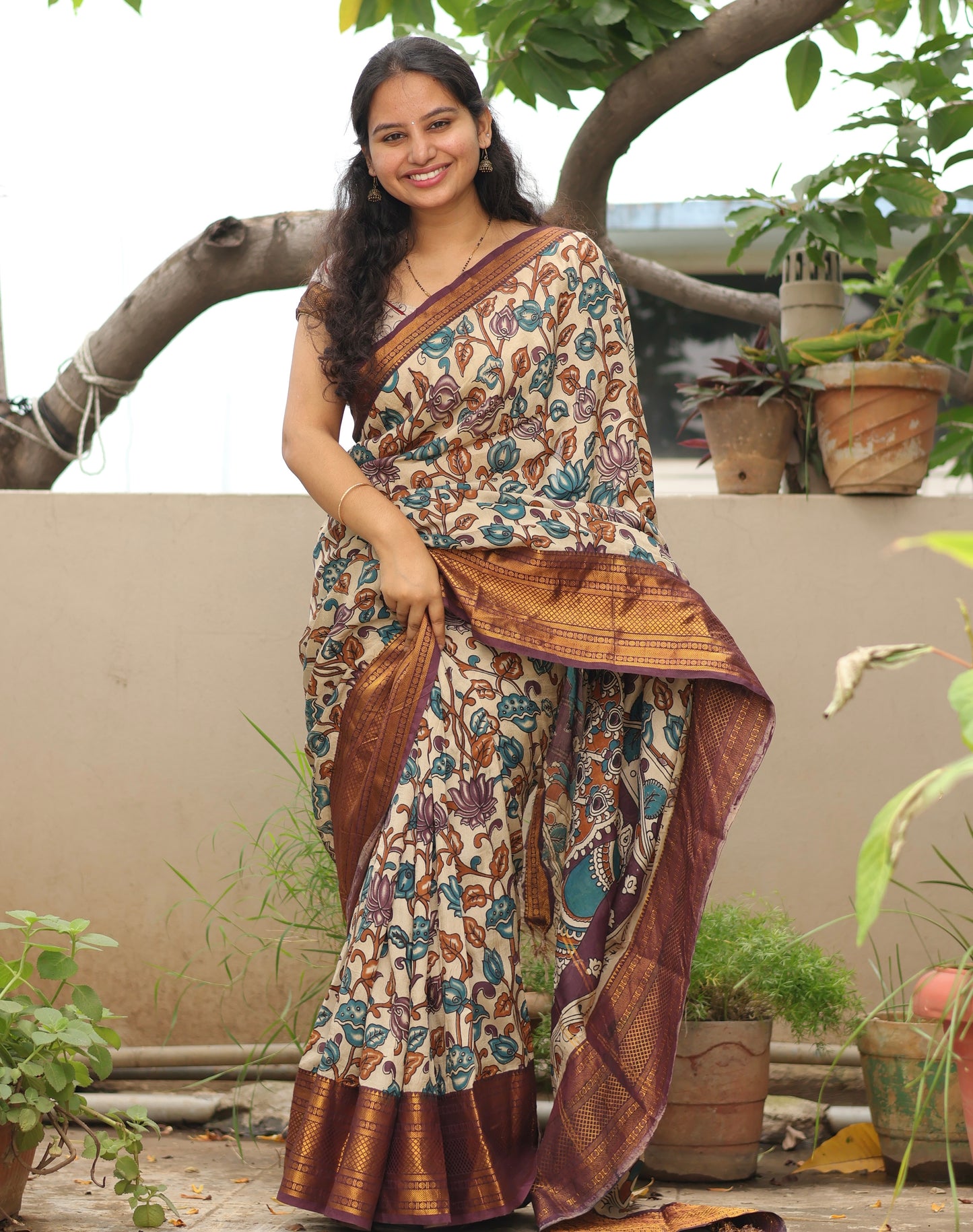 Kanchi border Kalamkari chennur silk saree