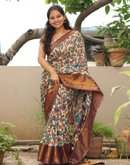 Kanchi border Kalamkari chennur silk saree