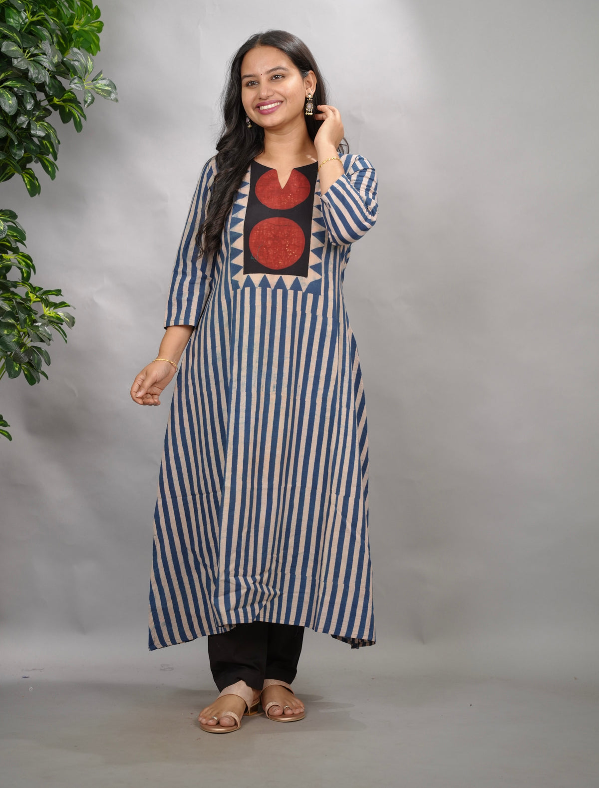 Blue Ajrakh Pattern Hand Block printed Aline Kurti | Looms & Tassels