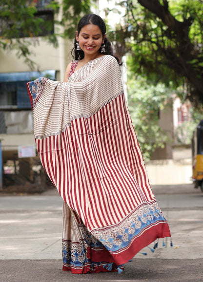 Ajrakh Modal Silk Saree