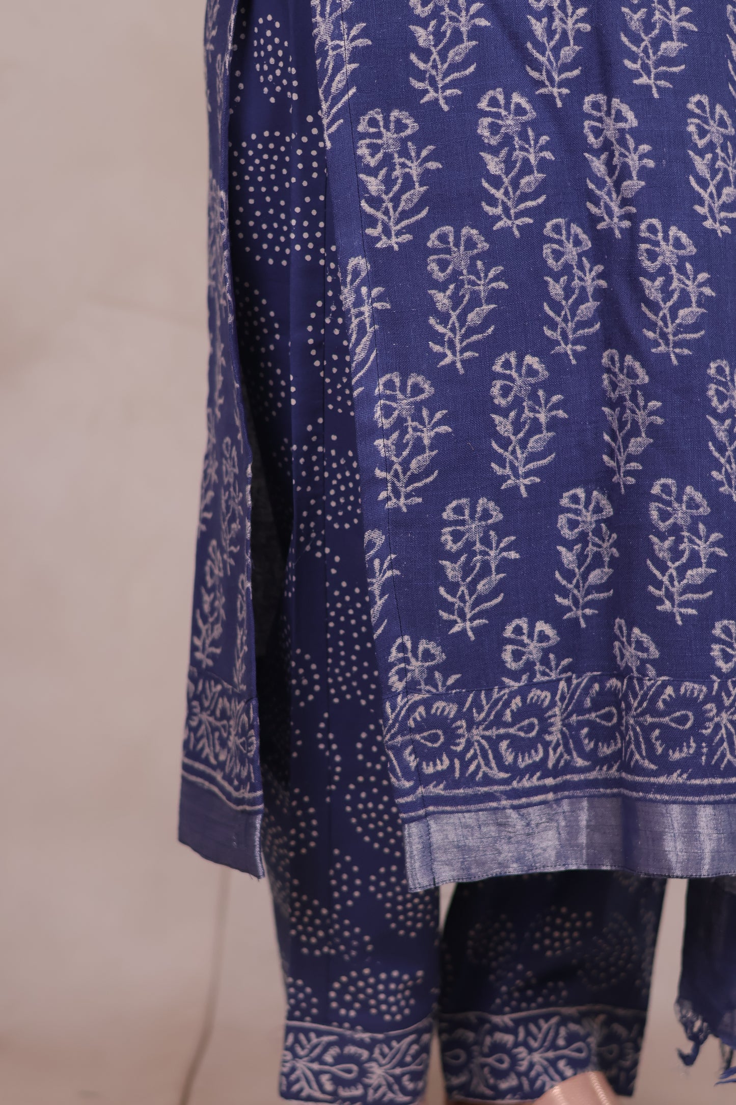 Indigo Linen Cotton Handblock printed 3 piece suit (stitched)