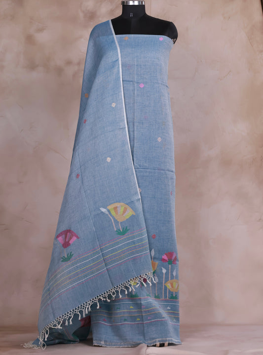 Handwoven Jamdhani weaving pure Malai cotton 2 piece suit sets | Looms & Tassels