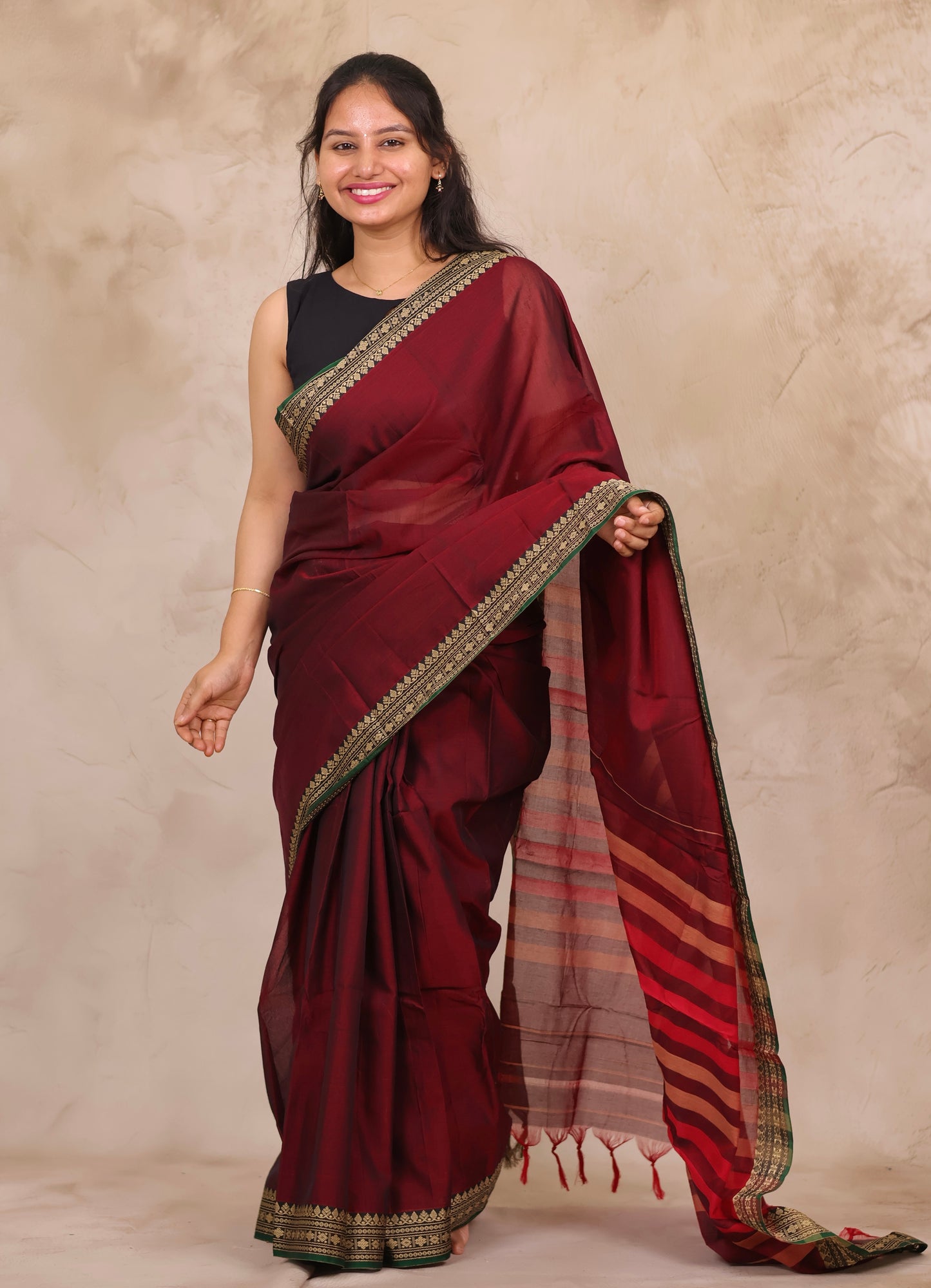 Maroon Narayanpet Cotton Saree | Looms & Tassels