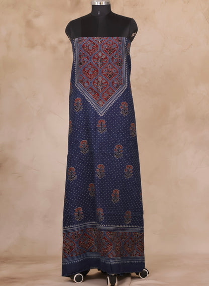 Maheswari Silk Cotton Ajrakh Handblock Printed 2 Piece Suit Set | Looms & Tassels