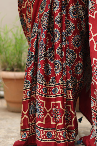 Ajrakh Modal Silk Saree