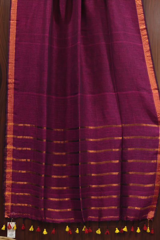 Purple Pure Handwoven Linen Saree