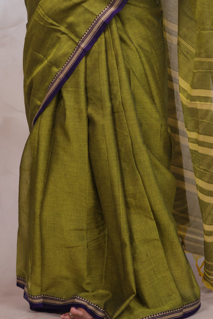 Parrot Green Narayanpet Cotton Saree | Looms & Tassels