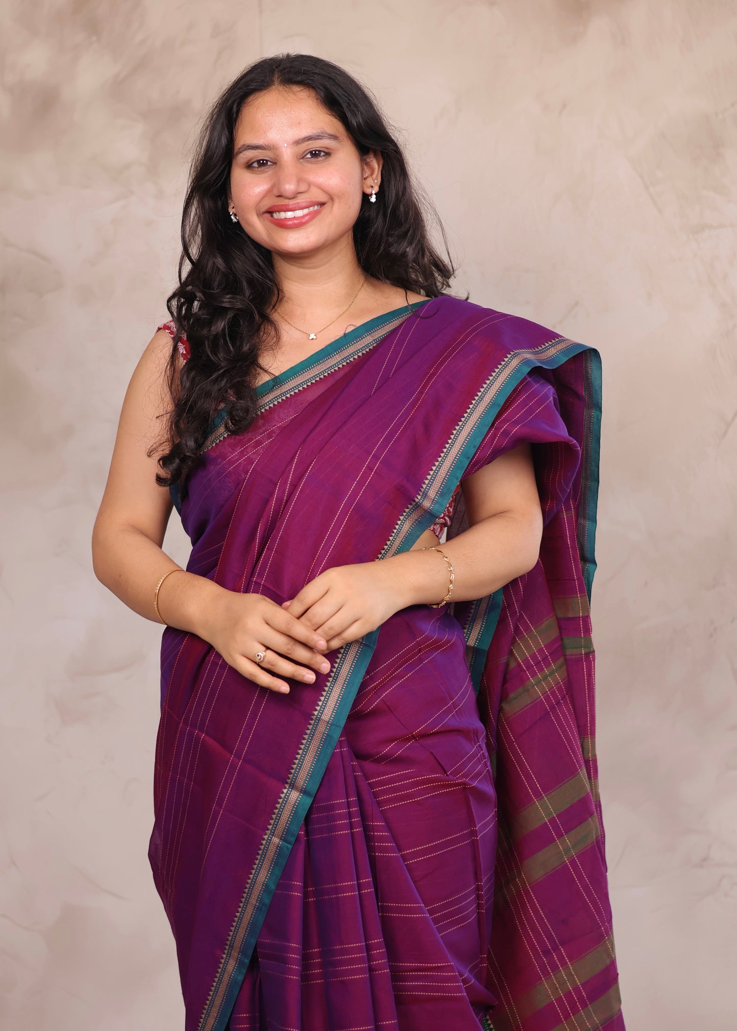 Purple Narayanpet Cotton Saree lines weaving | Looms & Tassels