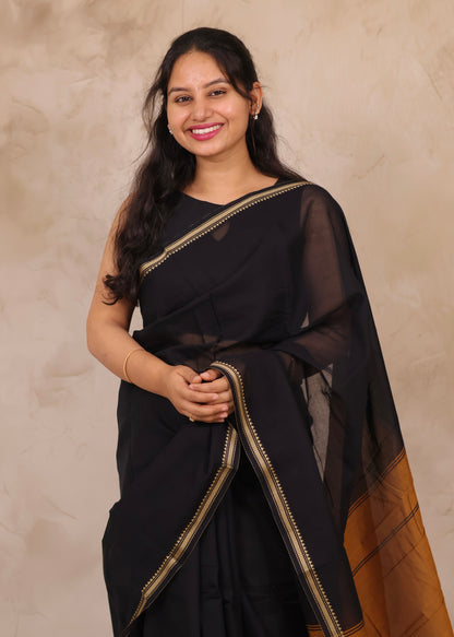 Black Narayanpet Cotton Saree | Looms & Tassels