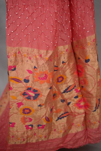 Handcrafted Bandhani Paithani Dola Silk Saree | Looms & Tassels