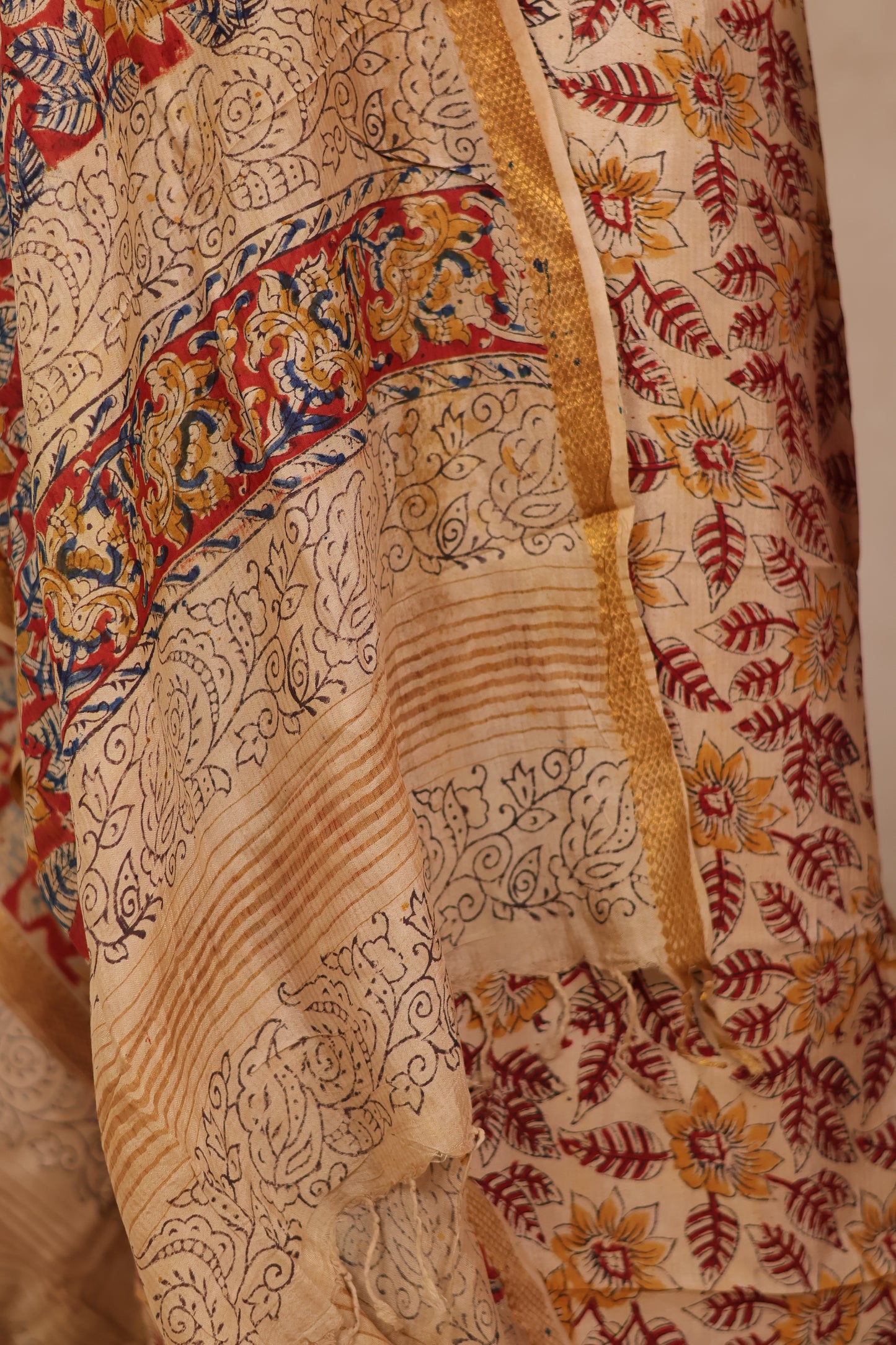 Hand Block Printed Kalamkari Unstitched 3pc Suit Set