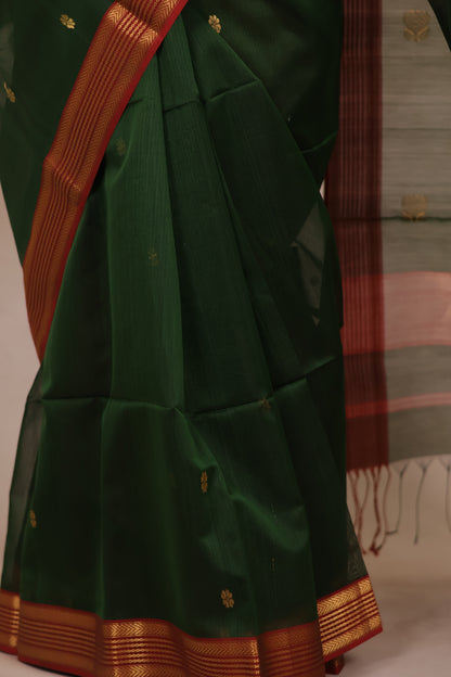 Green Handloom Maheswari Silk Cotton Sarees | Looms & Tassels