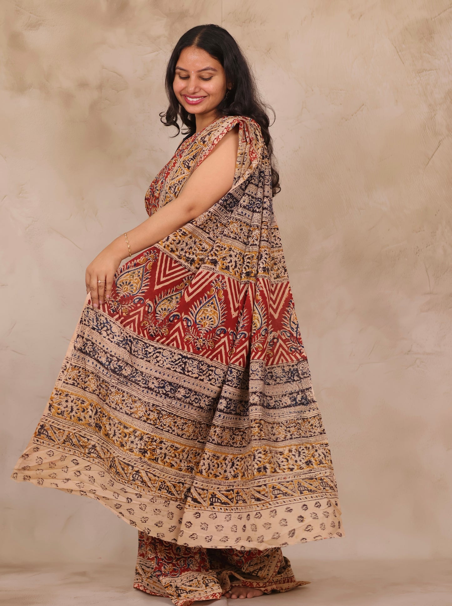 Hand Block Printed Kalamkari Cotton Saree