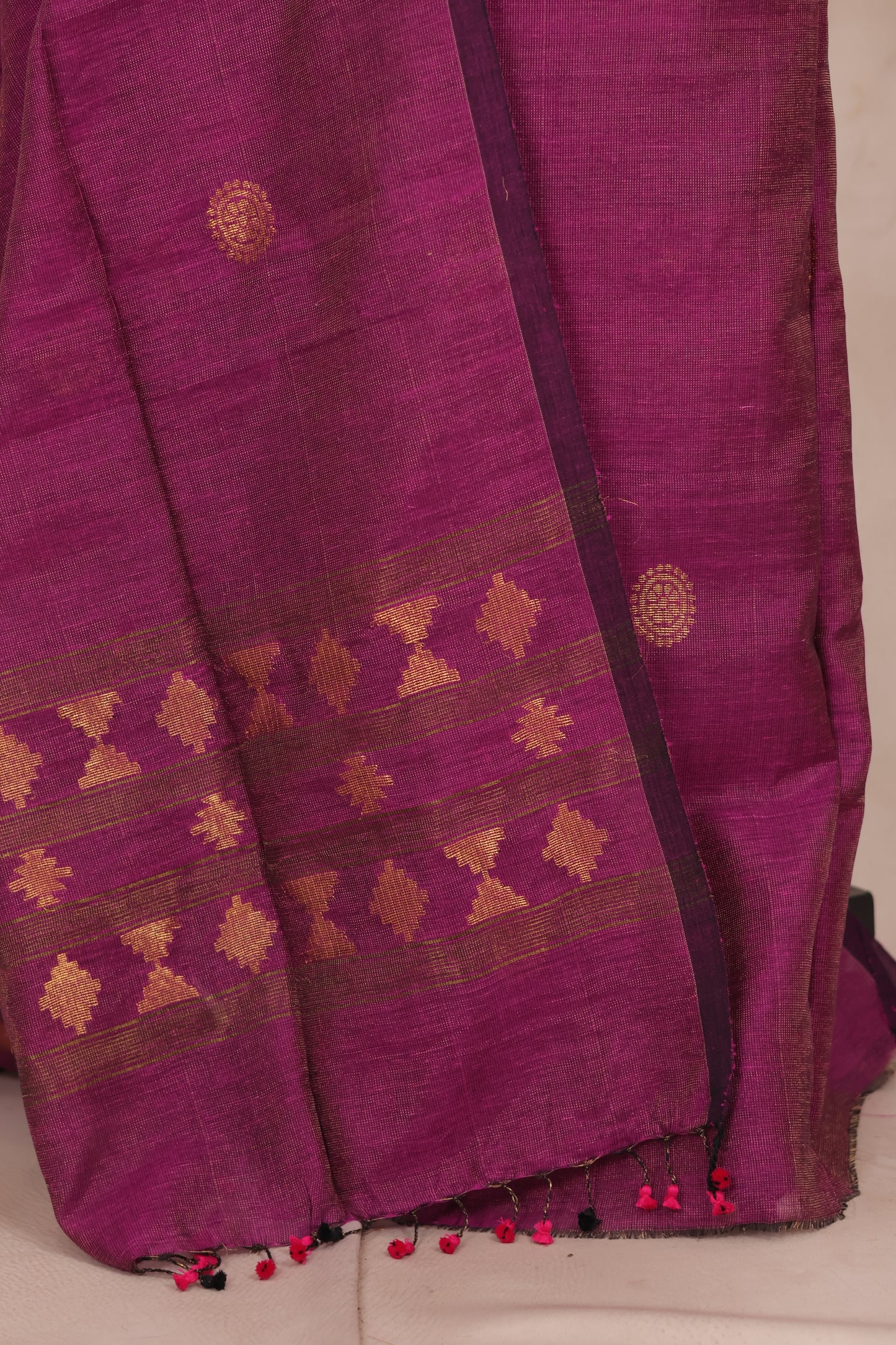 Magenta Handwoven Jamdhani weaving Tissue Linen 2 piece suit sets | Looms & Tassels