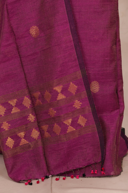 Magenta Handwoven Jamdhani weaving Tissue Linen 2 piece suit sets | Looms & Tassels
