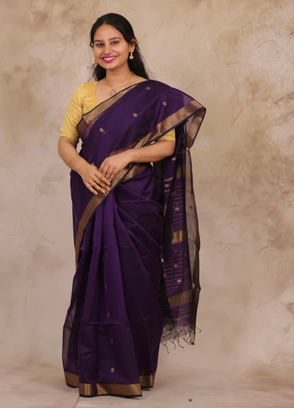 Purple Handloom Maheswari Silk Cotton Sarees | Looms & Tassels