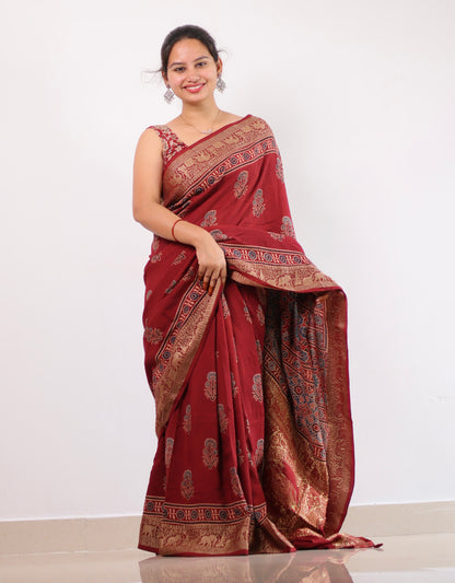 Ajrakh Dola Silk Saree