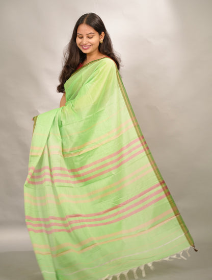 Pista green Narayanpet Cotton Saree | Looms & Tassels