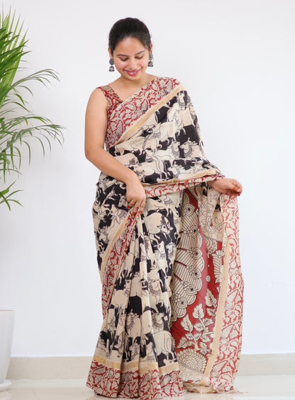 Black Pichwai kalamkari Silk Saree