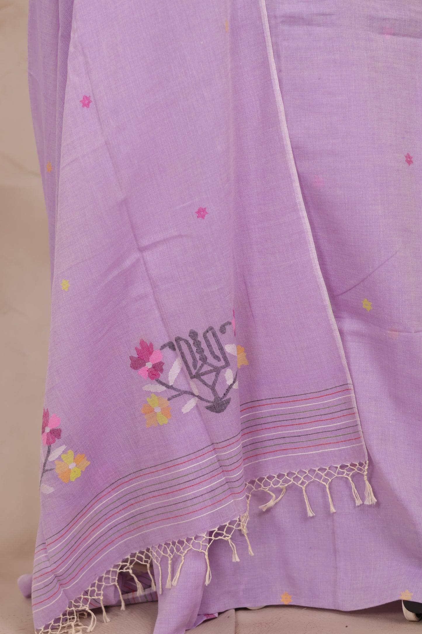 Lavender Handwoven Jamdhani weaving pure Malai cotton 2 piece suit sets | Looms & Tassels