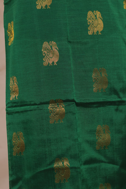 Green Mangalagiri Silk  Handloom Top Material | Looms & Tassels