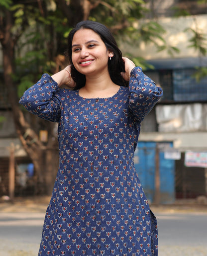 Ajrakh Hand Block Printed Kurti | Looms & Tassels