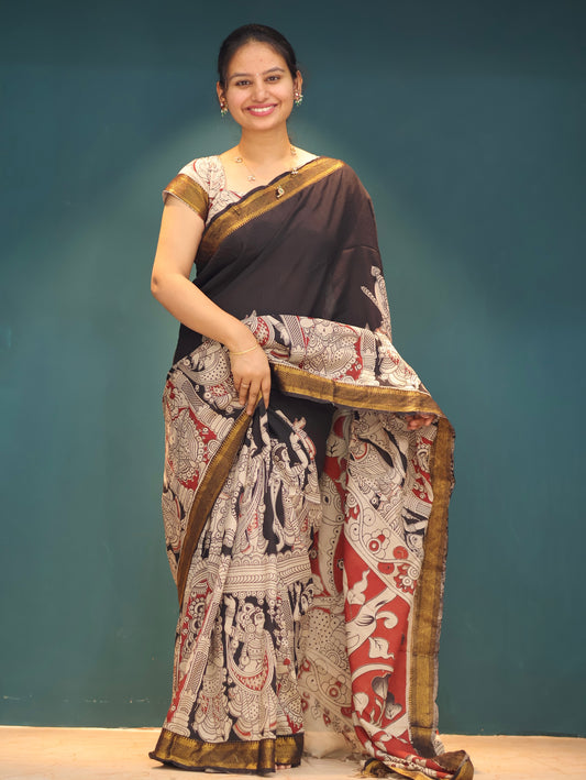 Nizam Border Kalamkari Silk Saree