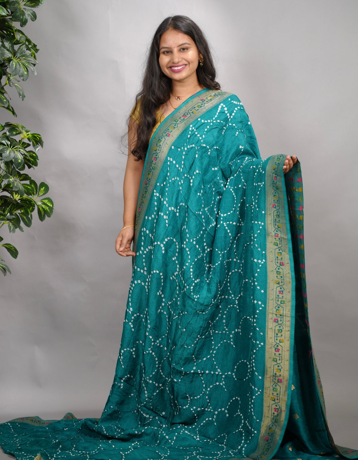 Blue Handcrafted  Pattern Bandhani Paithani Dola Silk Saree | Looms & Tassels