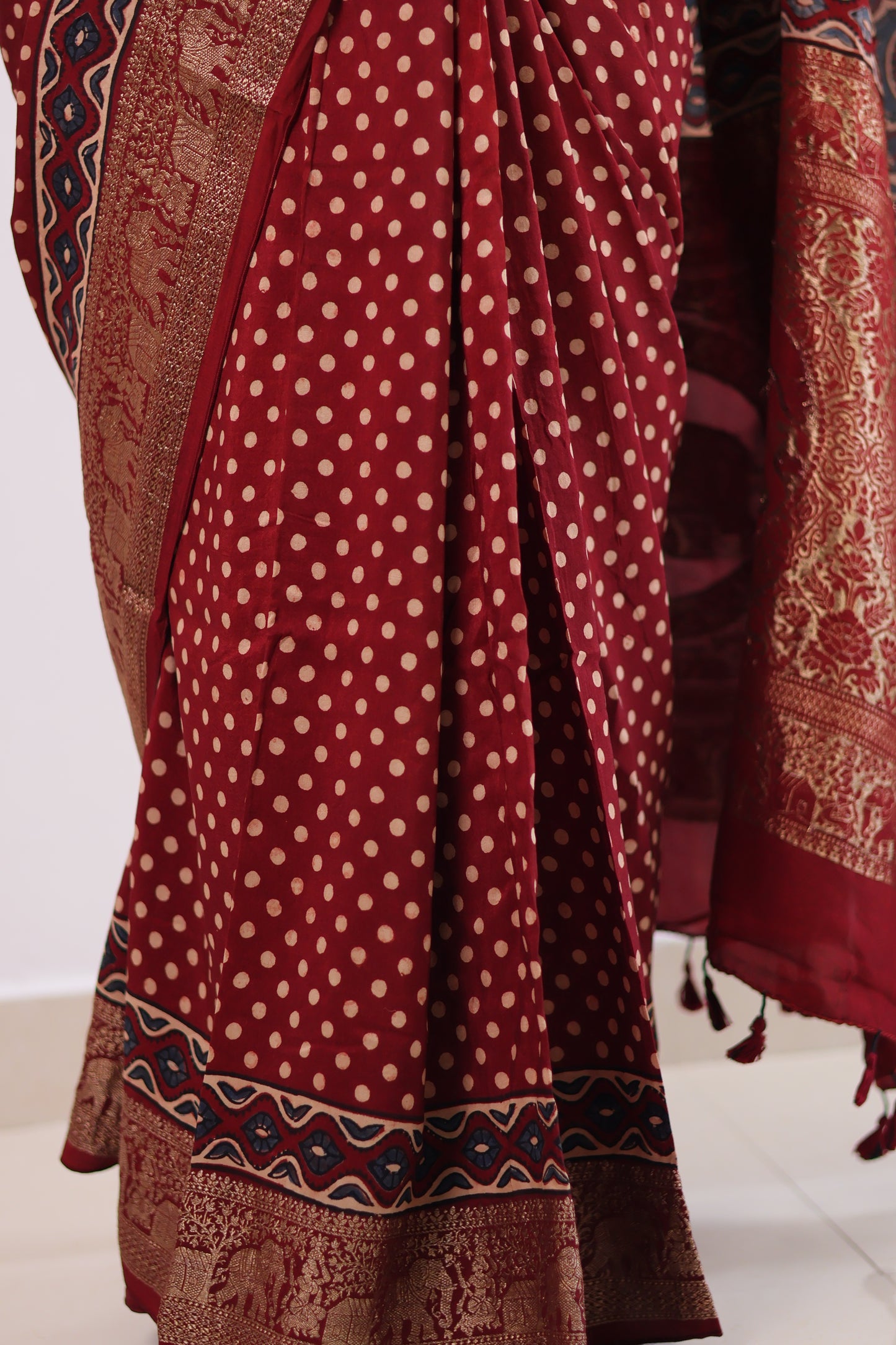 Ajrakh Dola Silk Saree