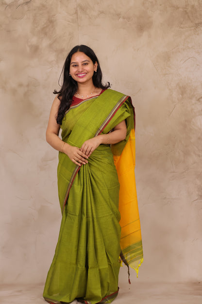 Green Narayanpet Cotton Saree | Looms & Tassels