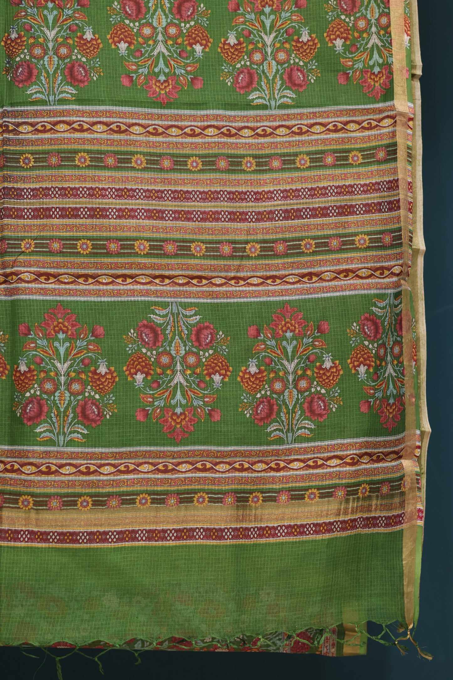 Green Digital printed Kota Doria Saree