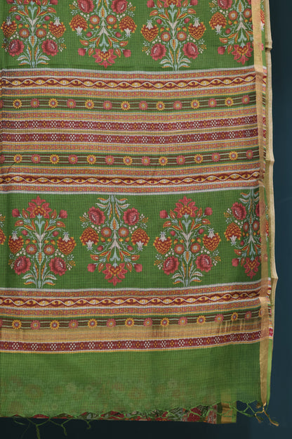 Green Digital printed Kota Doria Saree