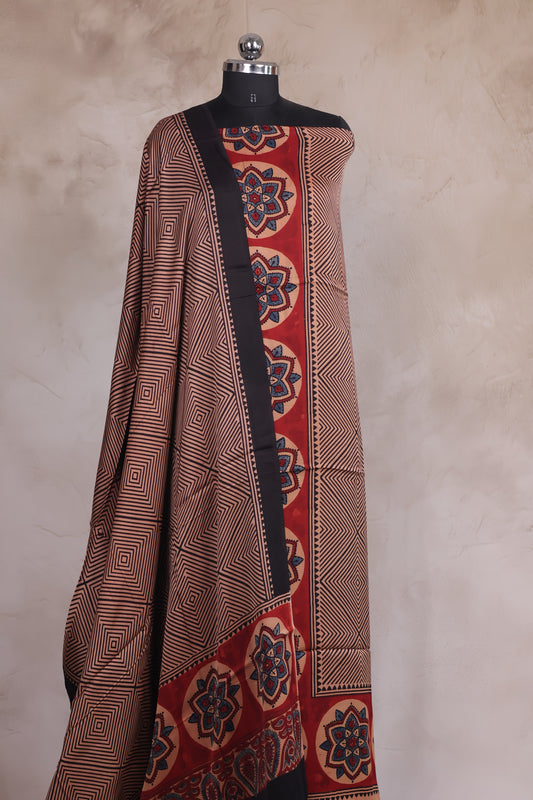 Contemporary Ajrakh Handblock Printed Modal Silk 2 Piece Suit Set | Looms & Tassels