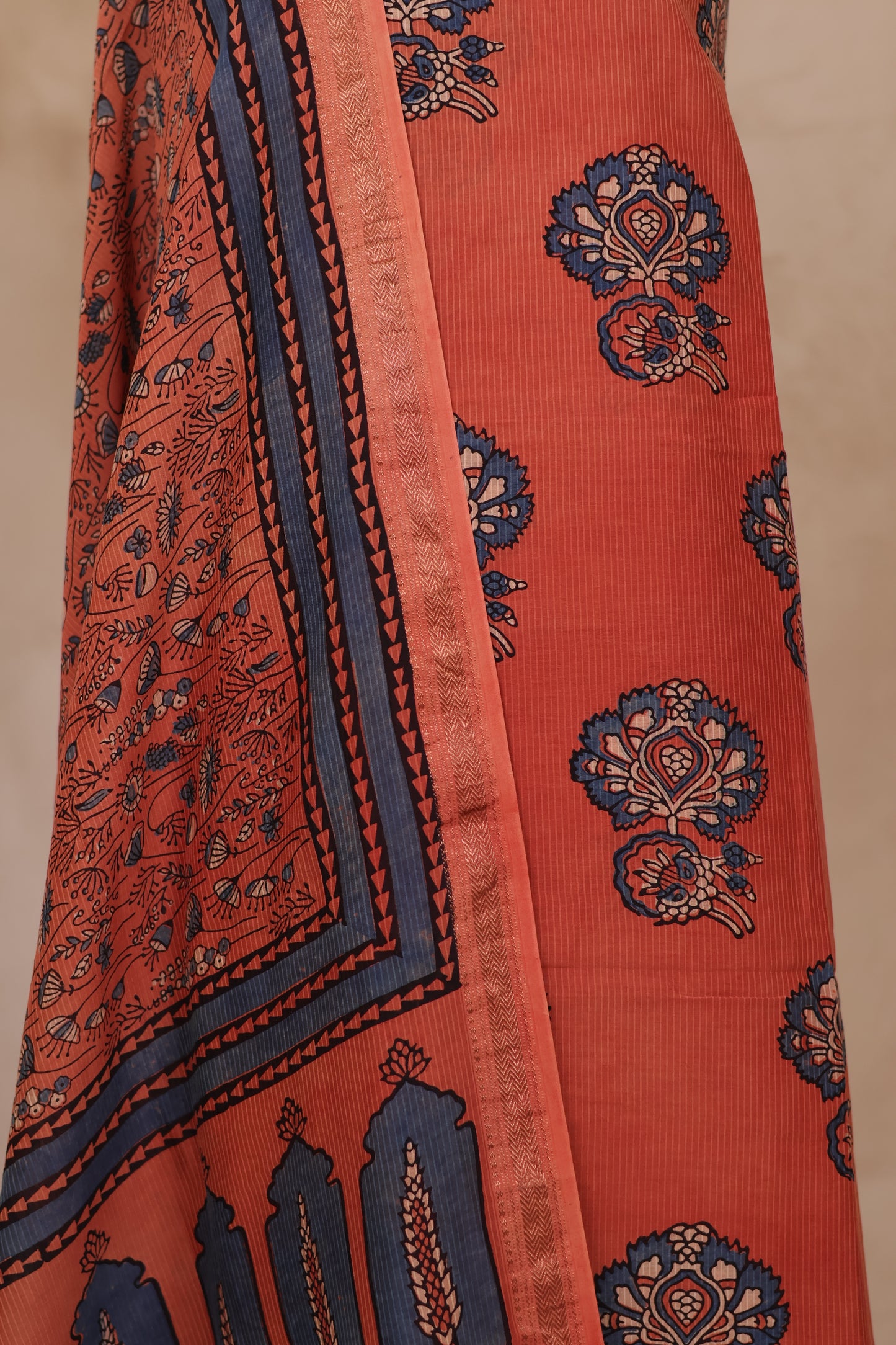 Maheswari Silk Cotton Ajrakh Handblock Printed 2 Piece Suit Set | Looms & Tassels