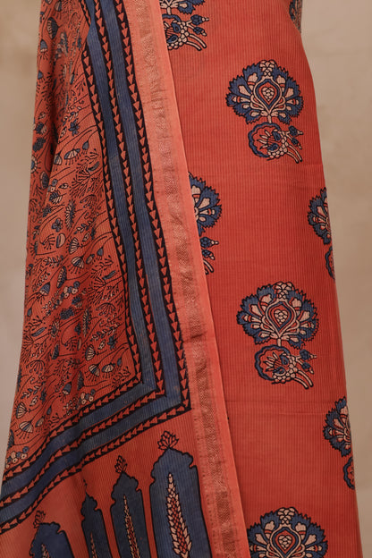 Maheswari Silk Cotton Ajrakh Handblock Printed 2 Piece Suit Set | Looms & Tassels
