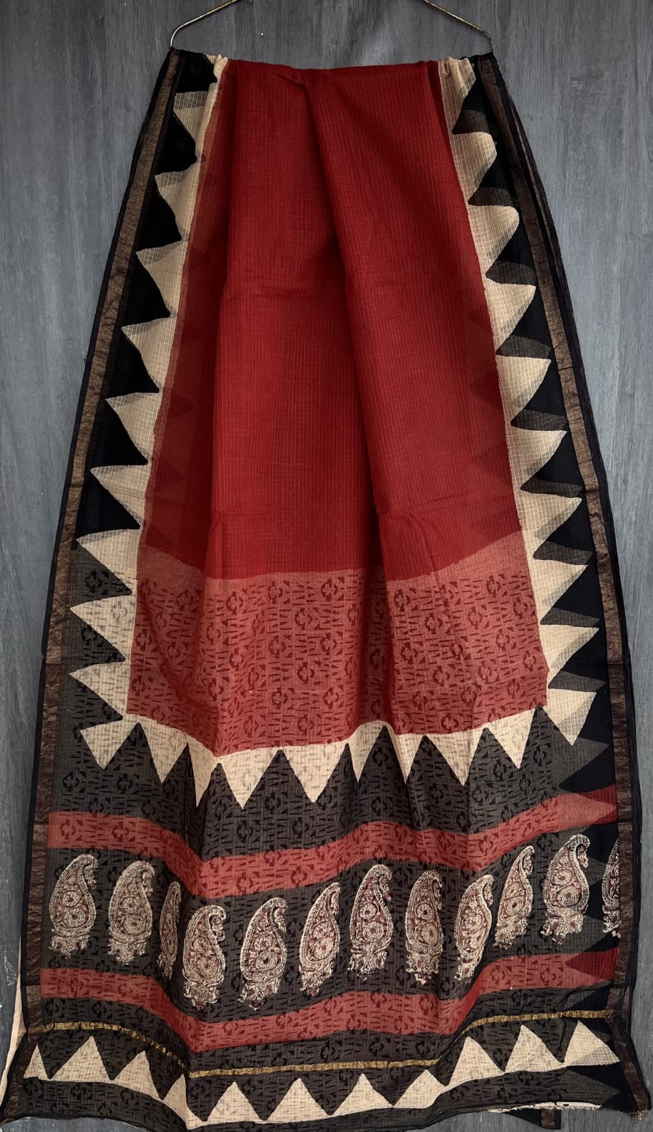 Red & Black  Bagru Hand block printed Kota Doriya Saree