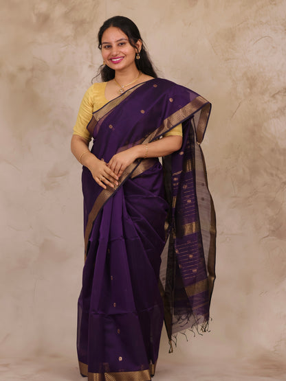 Purple Handloom Maheswari Silk Cotton Sarees | Looms & Tassels