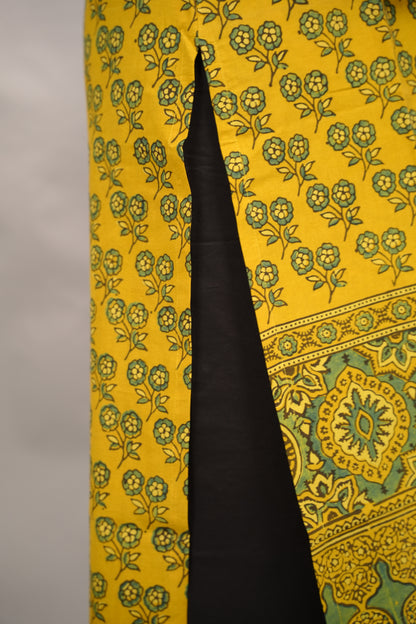 Mustard Yellow Ajrakh Pattern Hand Block printed Kurti | Looms & Tassels