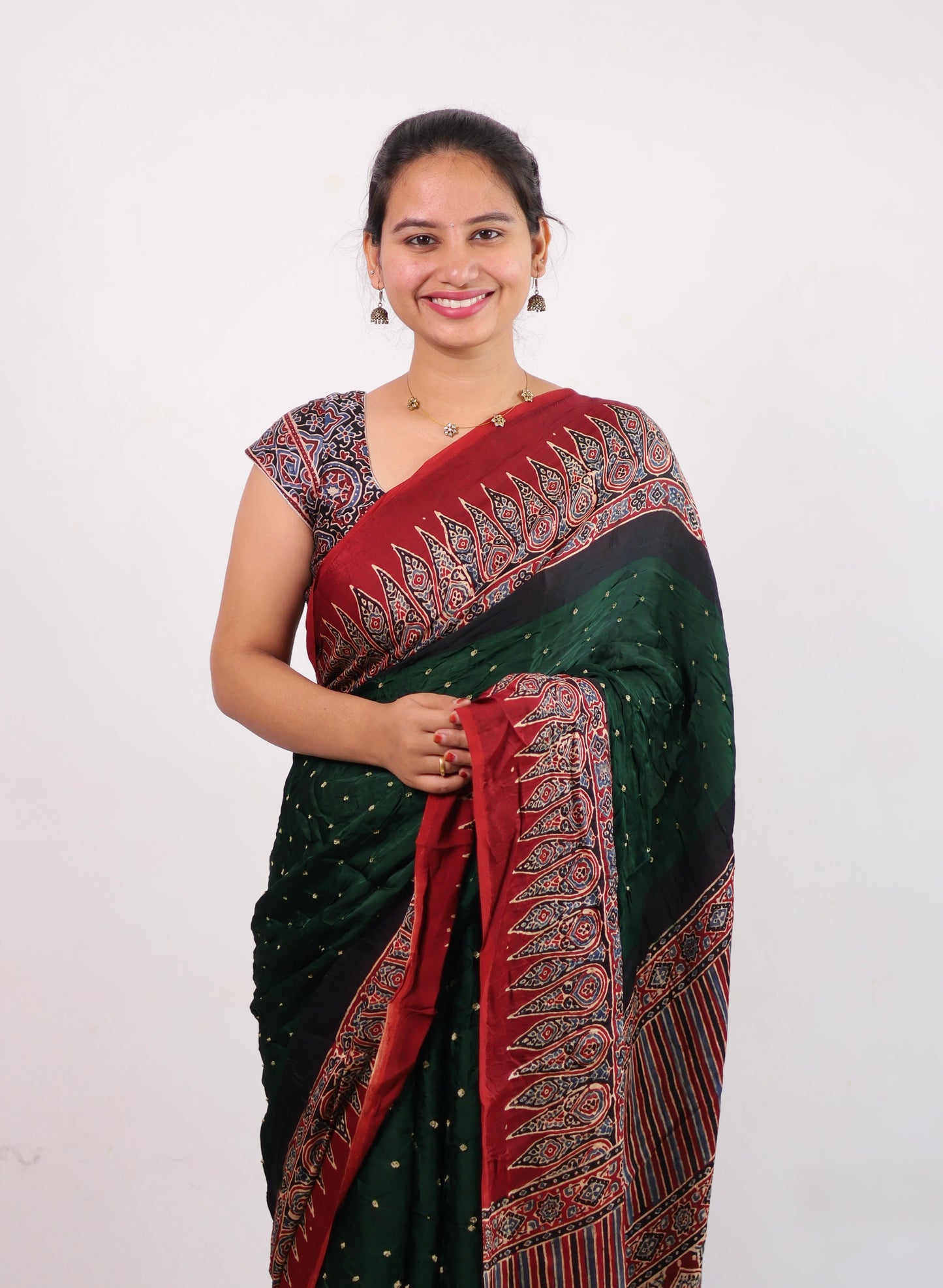 Ajrakh Bandhej Modal Silk Saree