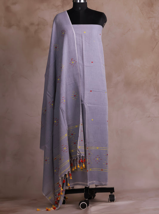 Handwoven Jamdhani weaving pure Malai cotton 2 piece suit sets | Looms & Tassels